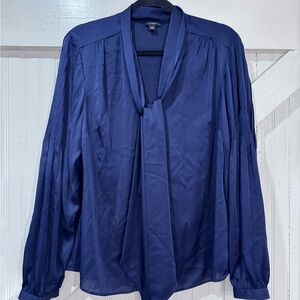 Ann Taylor Silky Chic Deep Navy Women's Blouse with Tie Neck
